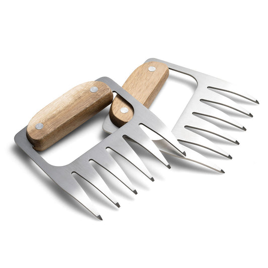 Stainless Steel Meat Shredding Bear Claws With Acacia Wood Handles - KitchenEnvy