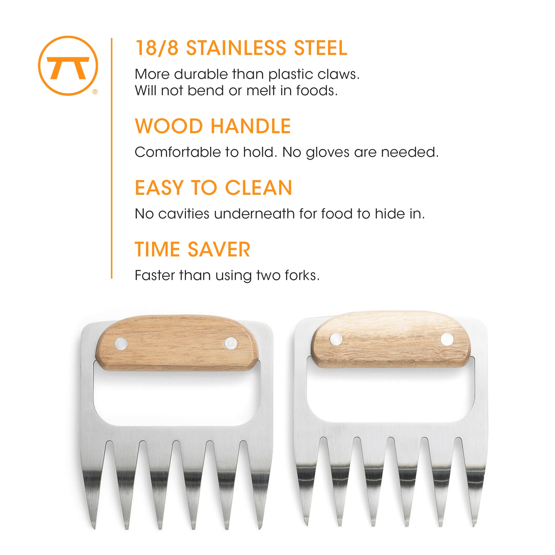 Stainless Steel Meat Shredding Bear Claws With Acacia Wood Handles - KitchenEnvy