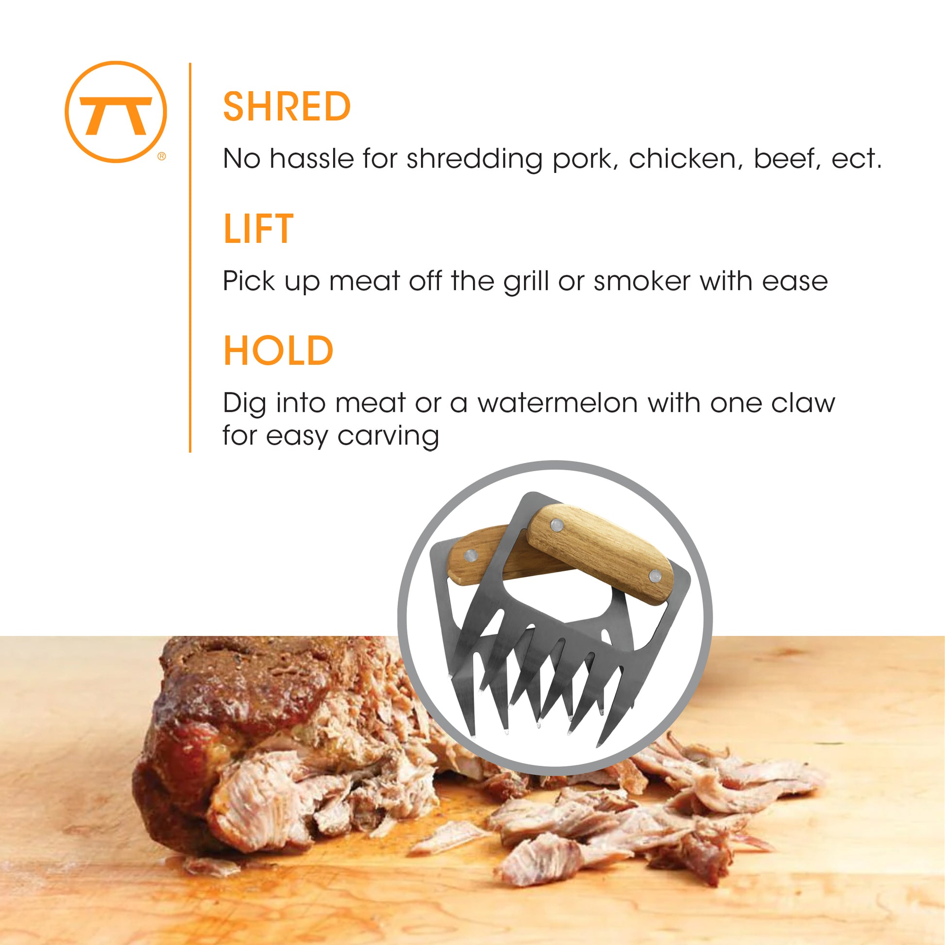 Stainless Steel Meat Shredding Bear Claws With Acacia Wood Handles - KitchenEnvy