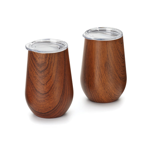 Set of 2 Double Wall Wine Glass Tumbler with Lid - 12OZ - KitchenEnvy