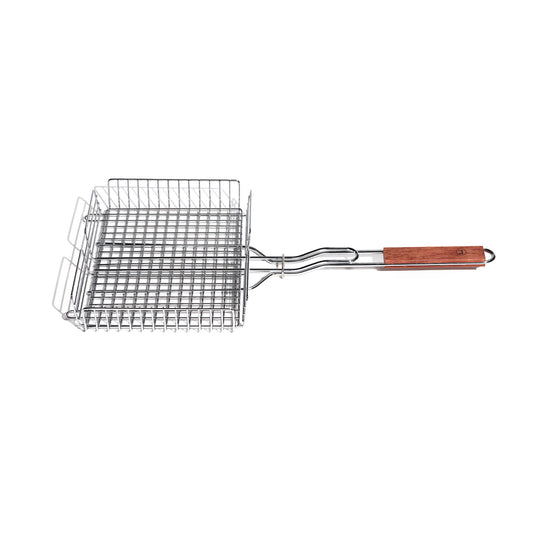 Chrome Grill Basket with Rosewood Handle - KitchenEnvy