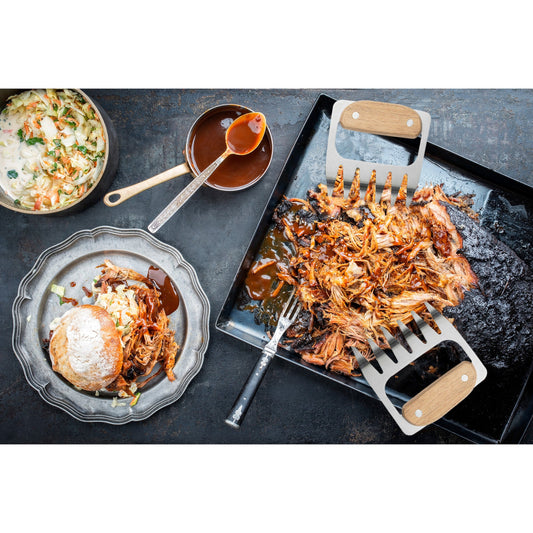 Stainless Steel Meat Shredding Bear Claws With Acacia Wood Handles - KitchenEnvy