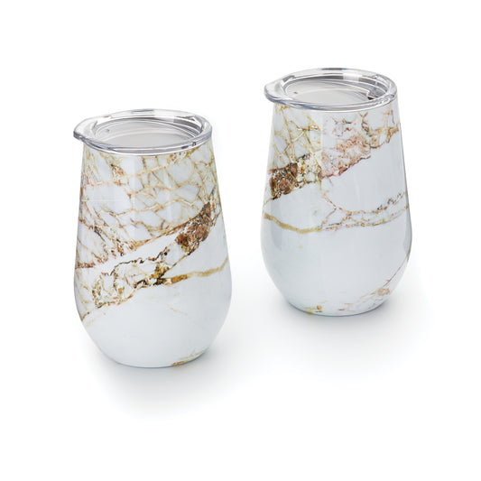 Set of 2 Double Wall Wine Glass Tumbler with Lid - 12OZ - KitchenEnvy
