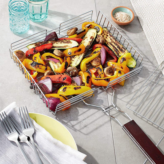 Chrome Grill Basket with Rosewood Handle - KitchenEnvy
