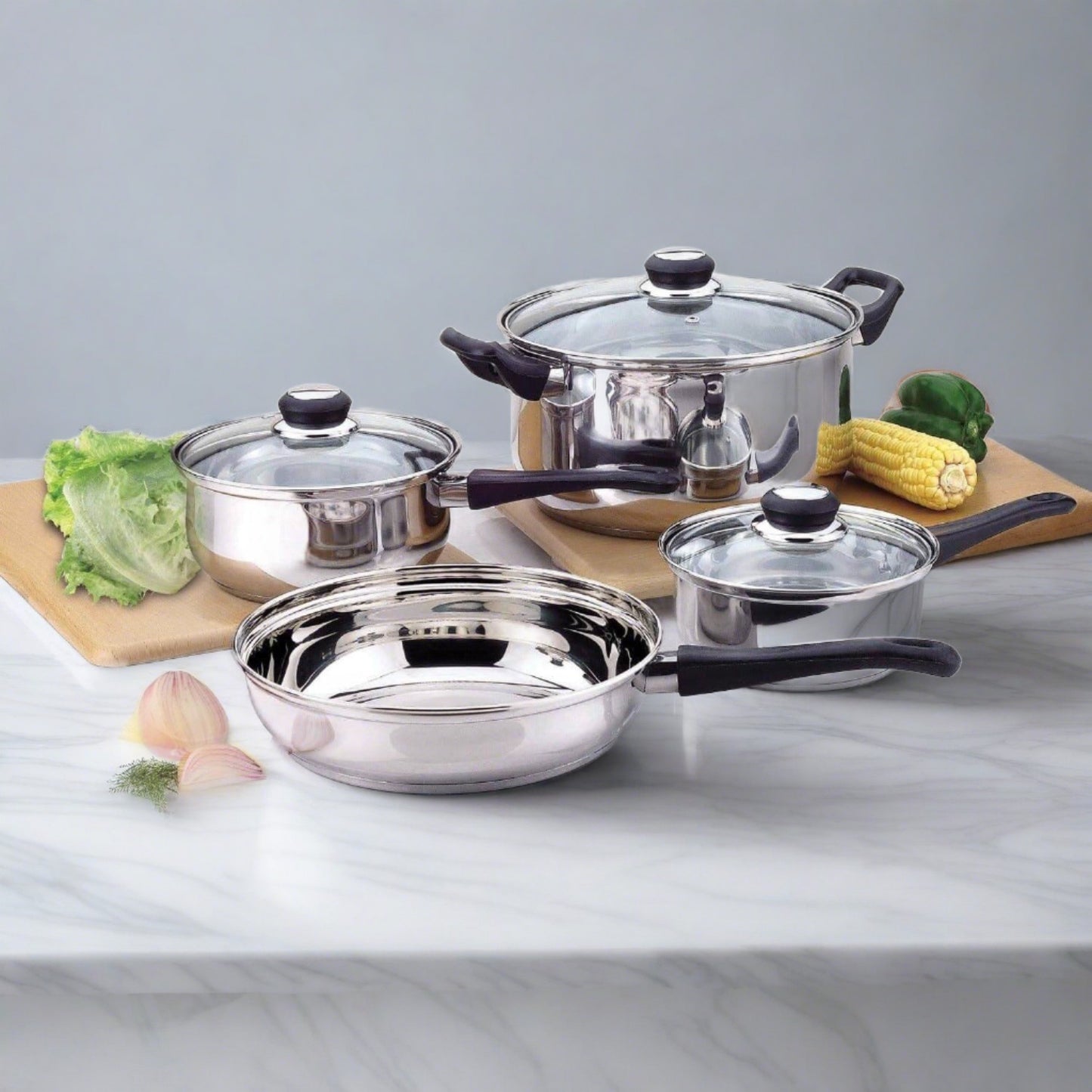 Gourmet Edge 7 Piece Stainless Steel Non Stick Cookware Set - KitchenEnvy