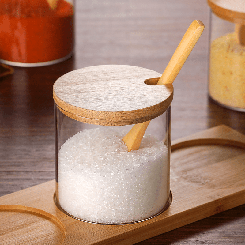 Set of 3 Glass Jars with Spoons & Bamboo Lids - Kitchen Envy