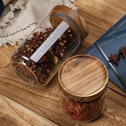 KitchenEnvy Glass Jar with Acacia Wood Lid - KitchenEnvy
