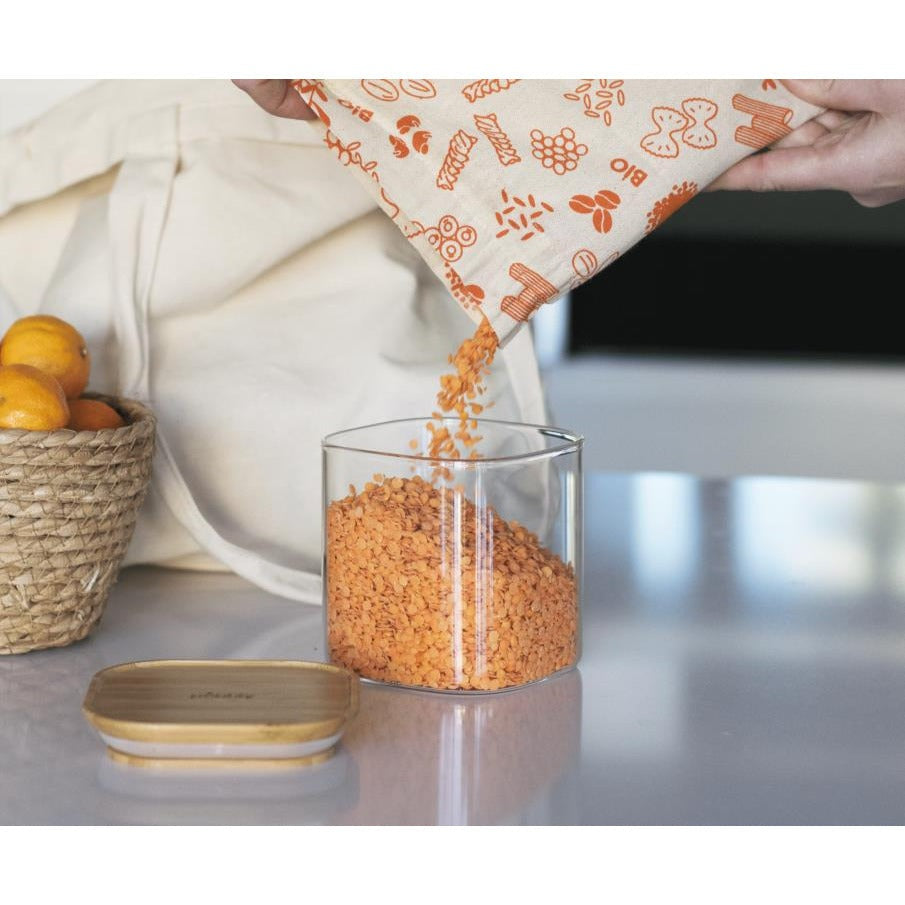 PEBBLY SQUARE Storage Jar Glass w/Bamboo Lid - KitchenEnvy