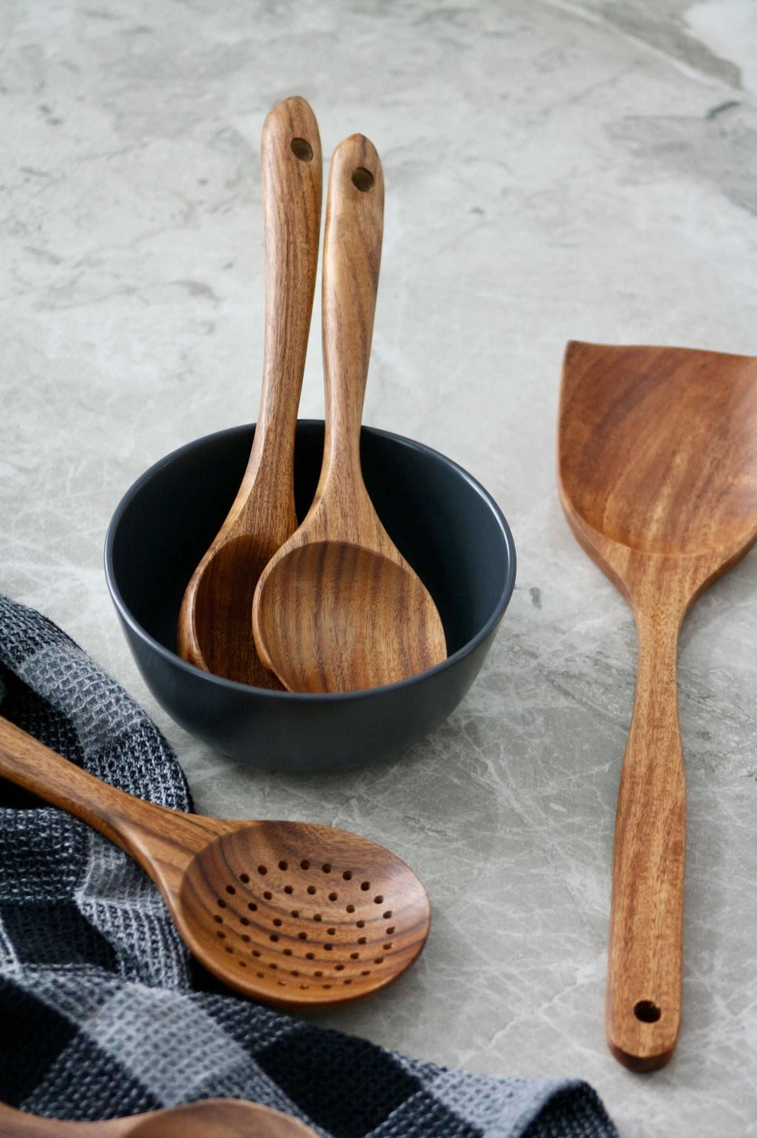 KitchenEnvy 7pcs/set Teak Natural Wood Kitchenware - KitchenEnvy