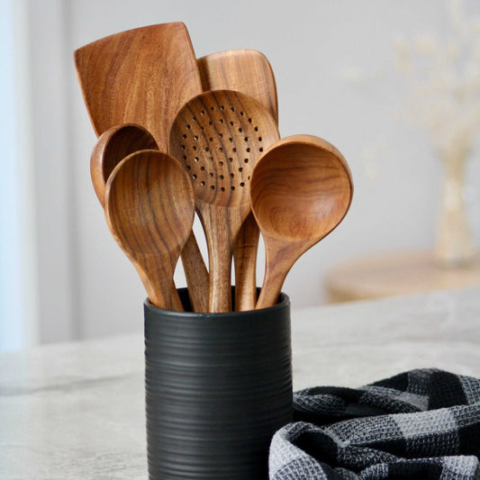 KitchenEnvy 7pcs/set Teak Natural Wood Kitchenware - KitchenEnvy