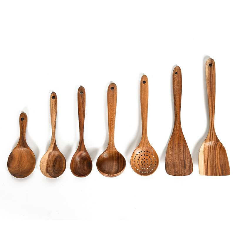 KitchenEnvy 7pcs/set Teak Natural Wood Kitchenware - KitchenEnvy