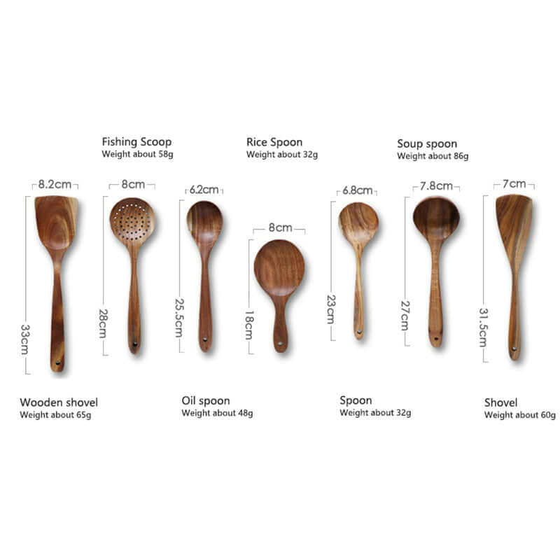 KitchenEnvy 7pcs/set Teak Natural Wood Kitchenware - KitchenEnvy