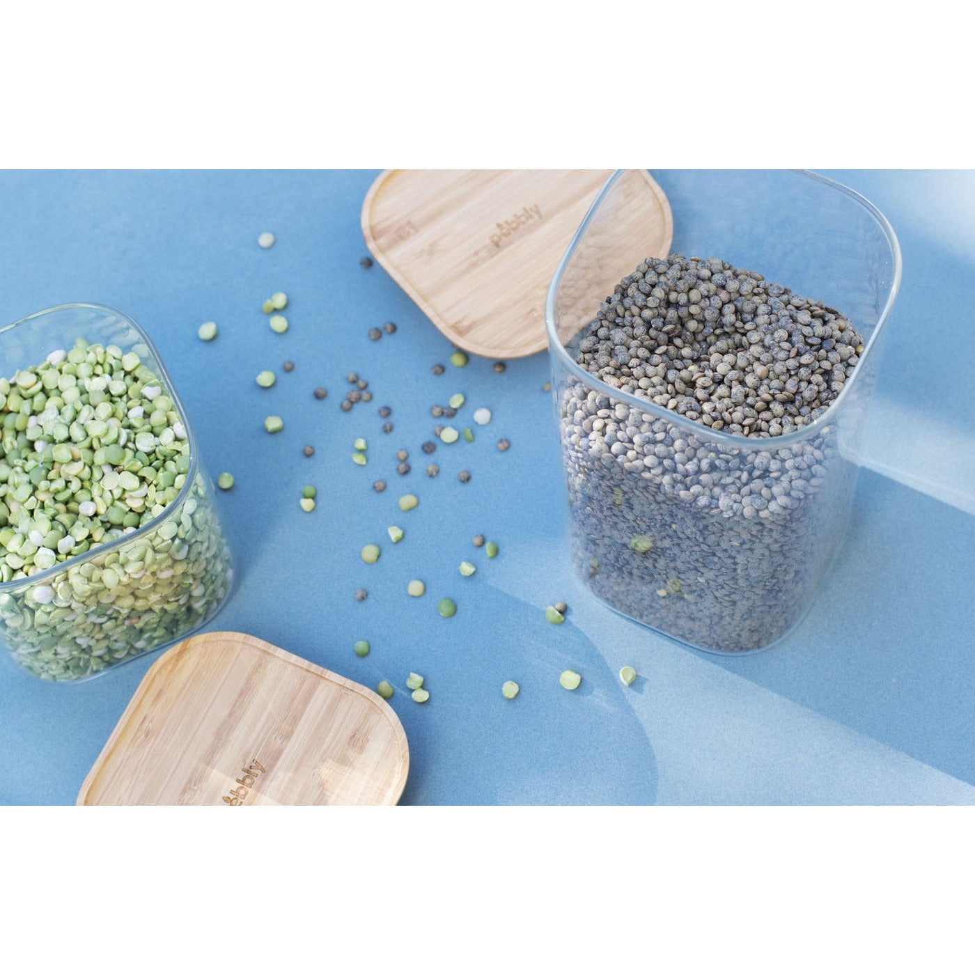 PEBBLY SQUARE Storage Jar Glass w/Bamboo Lid - KitchenEnvy