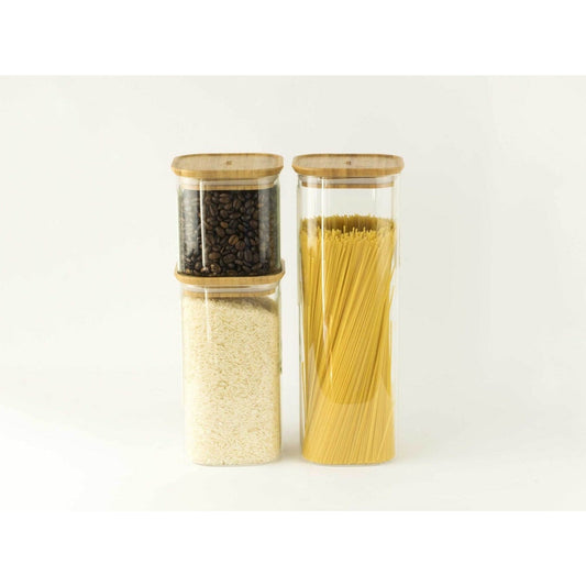 PEBBLY SQUARE Storage Jar Glass w/Bamboo Lid - KitchenEnvy