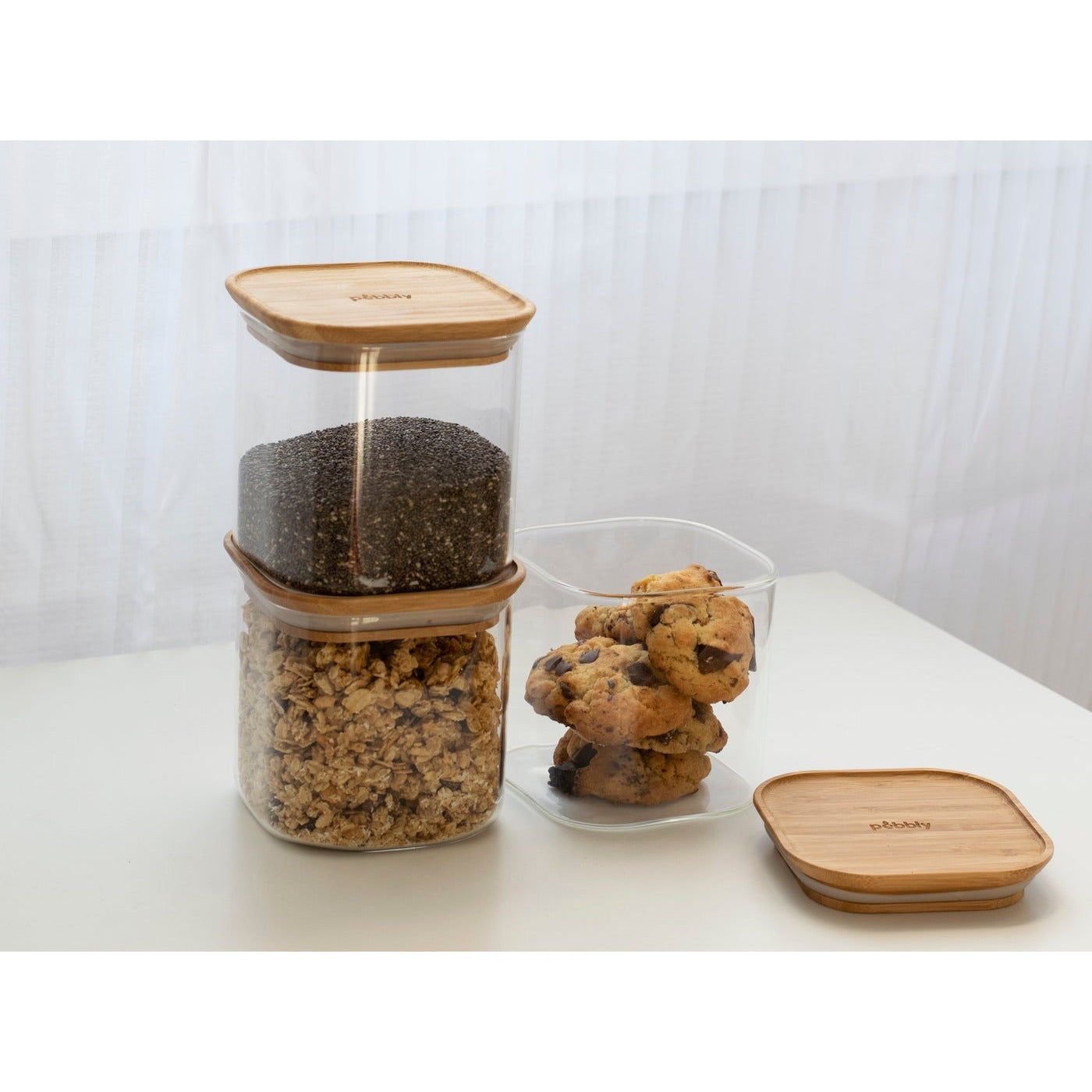 PEBBLY SQUARE Storage Jar Glass w/Bamboo Lid - KitchenEnvy
