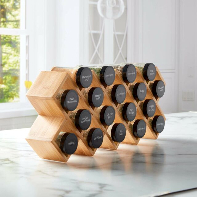 KitchenEnvy Criss Cross Bamboo Spice Rack - 18 Jars - KitchenEnvy