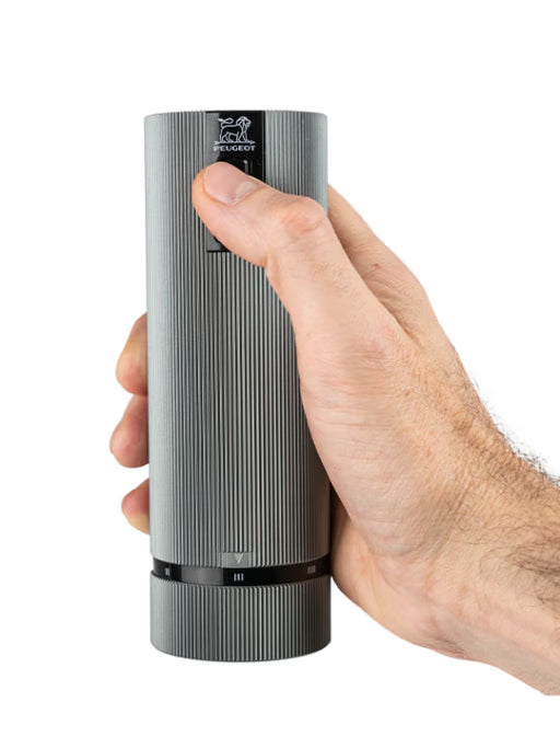 Set of u’Select Rechargeable Electric Salt and Pepper Mills, Li-ion Battery, Carbon and Aluminum, 15 cm - 6In