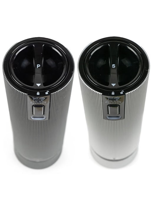 Set of u’Select Rechargeable Electric Salt and Pepper Mills, Li-ion Battery, Carbon and Aluminum, 15 cm - 6In