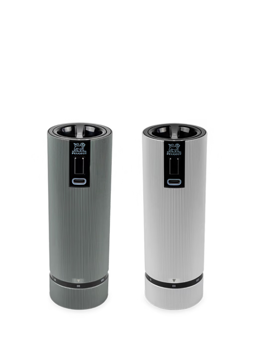 Set of u’Select Rechargeable Electric Salt and Pepper Mills, Li-ion Battery, Carbon and Aluminum, 15 cm - 6In