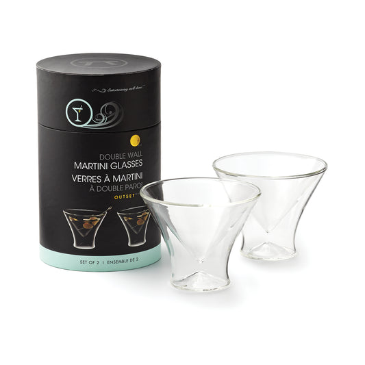 Double Wall Stemless Martini Glasses, Set of 2, Borosilicate Glass