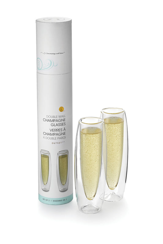 Flûtes à champagne sans pied à double paroi, ensemble de 2, verre borosilicaté 