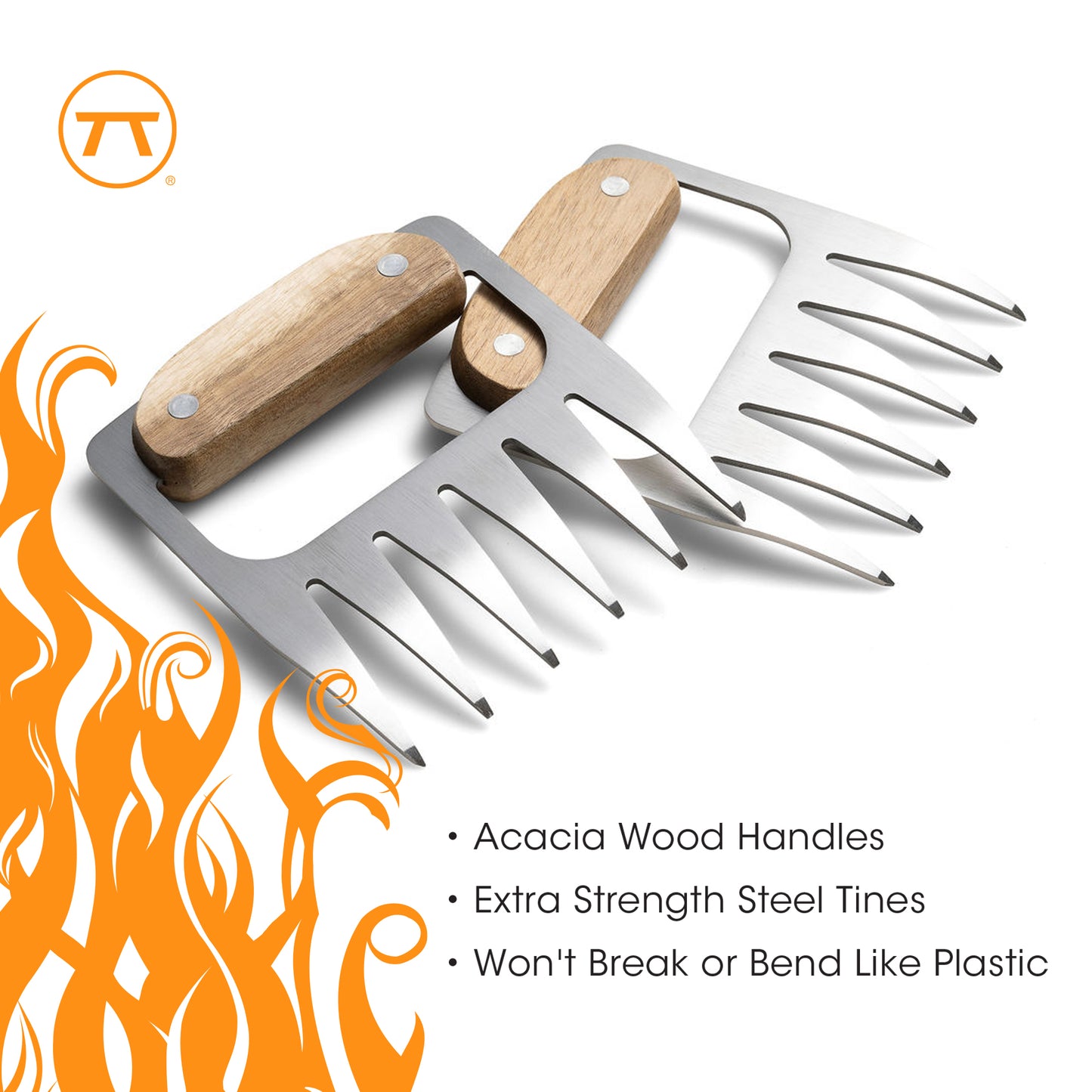 Stainless Steel Meat Shredding Bear Claws With Acacia Wood Handles