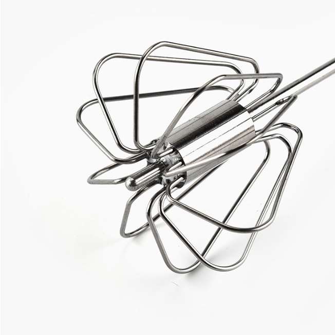 1pc Semi-automatic Rotation Egg Whisk,Minimalist Stainless Steel