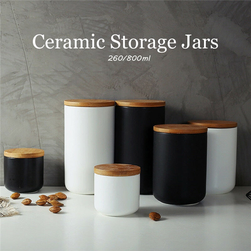 KitchenEnvy Ceramic Storage Jars with Wood Lid - KitchenEnvy