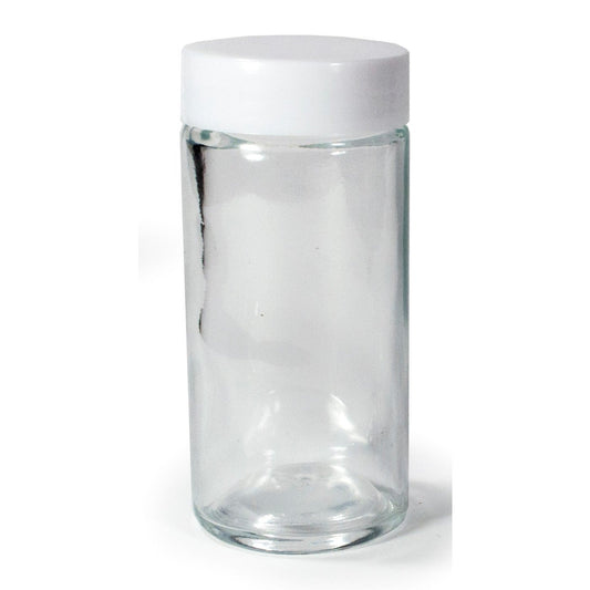 KITCHEN BASICS Spice Jar Round Glass w/White Lid 88ml/3oz 9.5x4cm/3.5x1.75" - KitchenEnvy