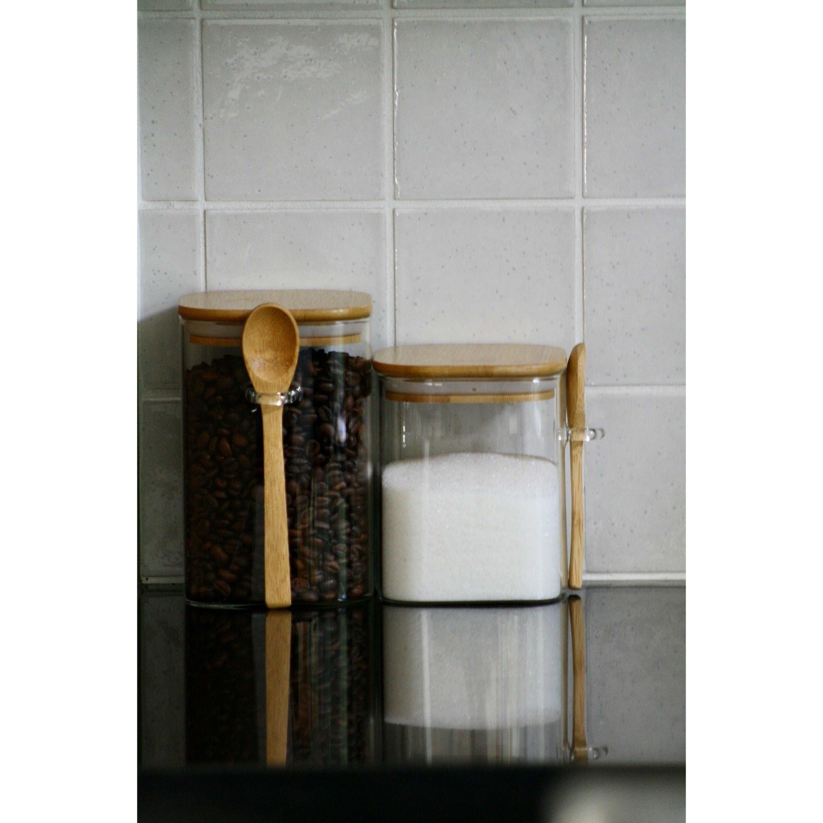 KitchenEnvy Japanese Style Glass Jar with Wooden Spoon - KitchenEnvy