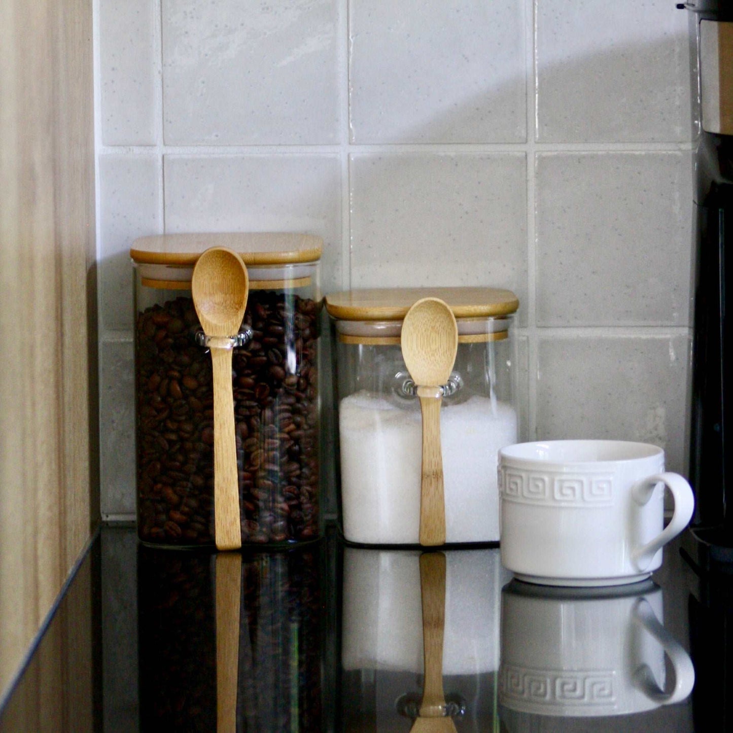 KitchenEnvy Japanese Style Glass Jar with Wooden Spoon - KitchenEnvy