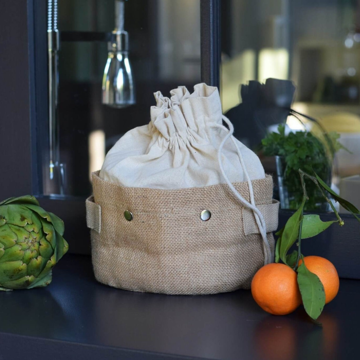 PEBBLY Storage basket w/removable bag - KitchenEnvy