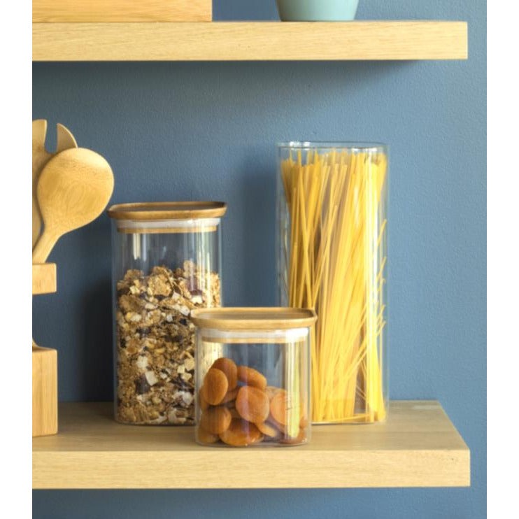 PEBBLY SQUARE Storage Jar Glass w/Bamboo Lid - KitchenEnvy