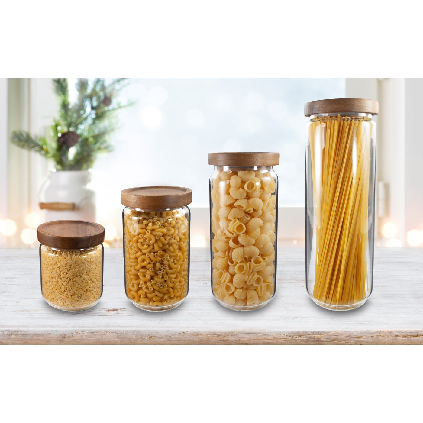 Anchor Hocking Glass Jars with Acacia Lids, Set of 3