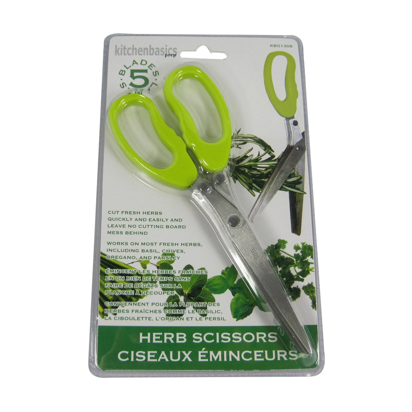 KITCHEN BASICS Herb Scissors w/5 SS Blades Green - KitchenEnvy