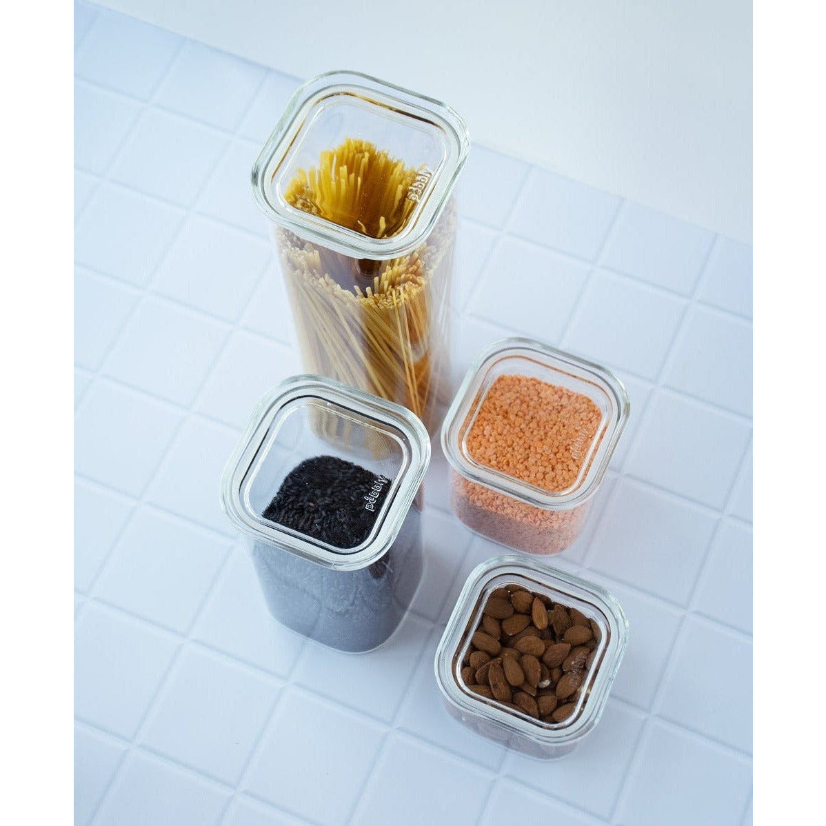 PEBBLY SQUARE Canister Glass w/Glass Lid - KitchenEnvy