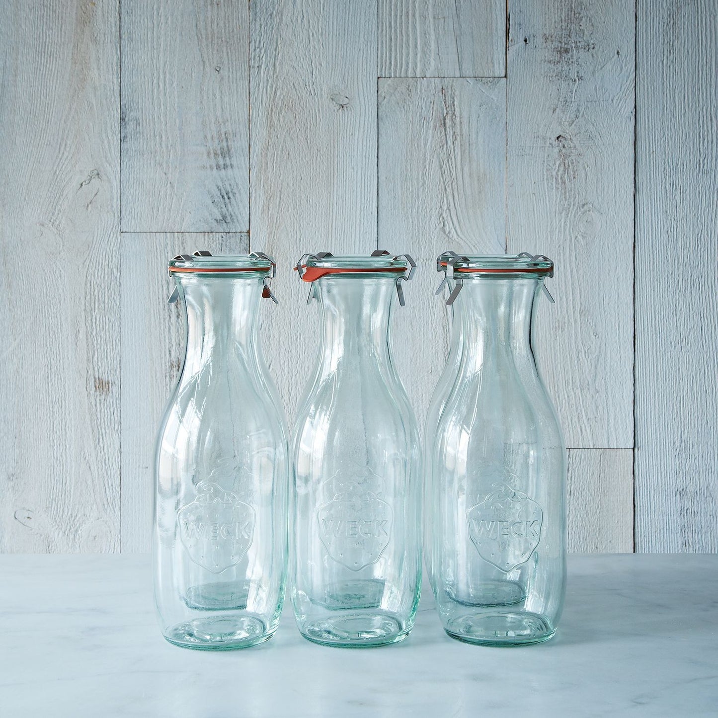 Weck Juice Jar - (2) 764 1/2-Liter jar with Rubber Rings, Steel Clamps,  Glass Lids, & Keep Fresh Lids